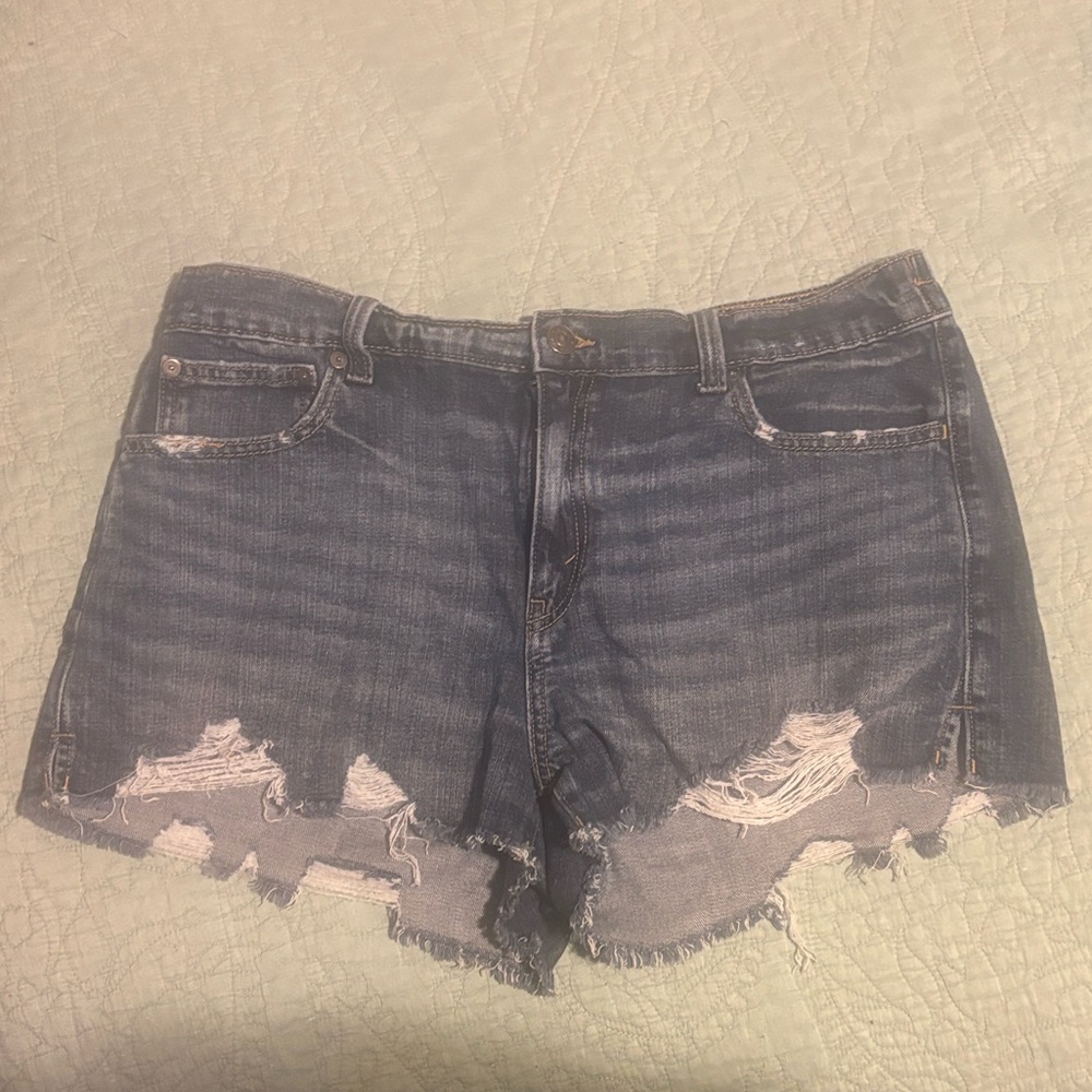 aerie Dark Blue Distressed Denim Cutoff Shorts